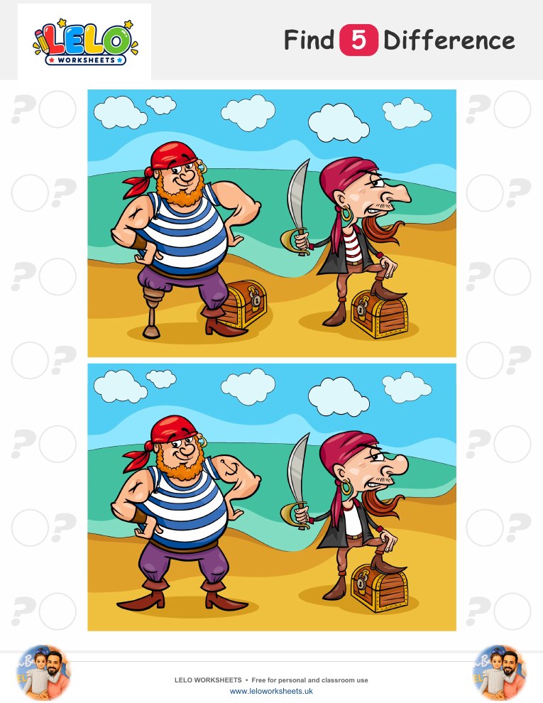 Pirates Spot the Difference Worksheet worksheet preview