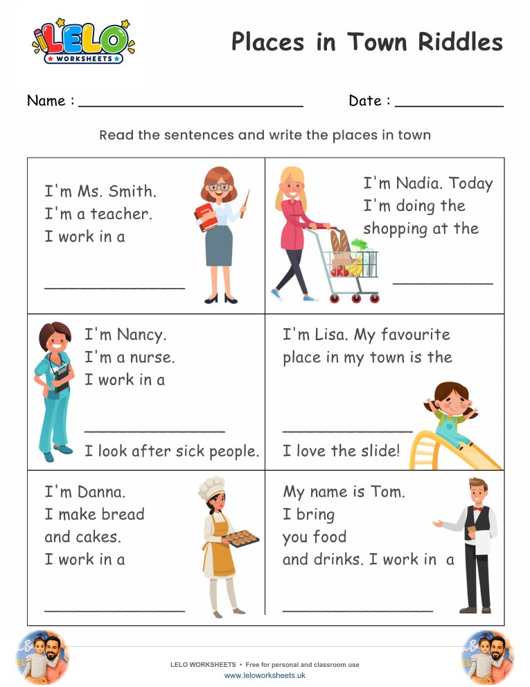 Places in town Riddles Worksheet worksheet preview