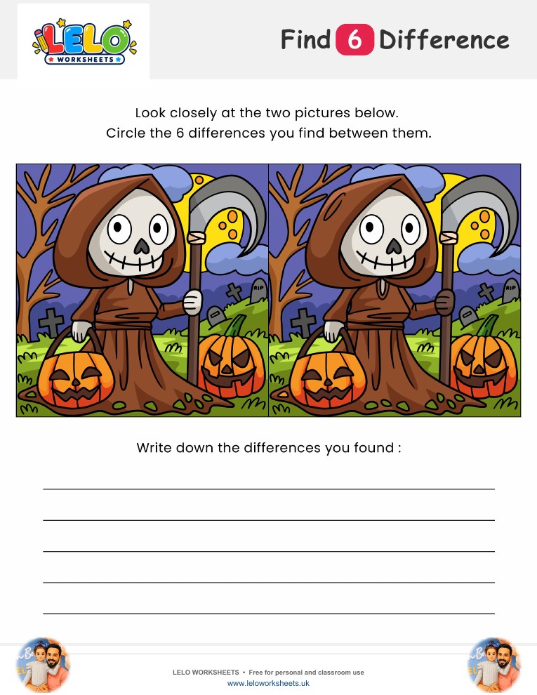 Reaper Spot the Difference Worksheet worksheet preview