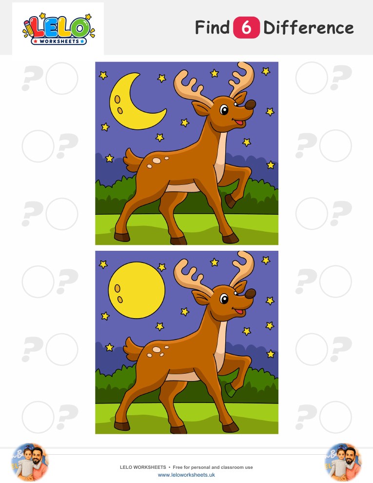 Reindeer Spot the Difference Worksheet worksheet preview