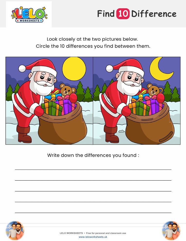 Santa Claus Spot the Difference Worksheet worksheet preview
