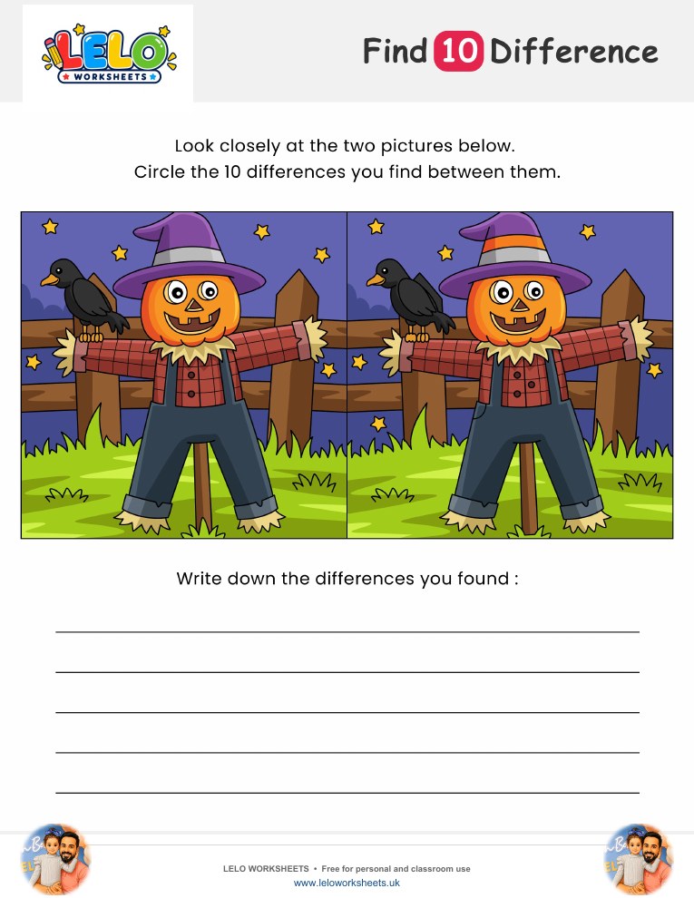 Scarecrow Spot the Difference Worksheet worksheet preview