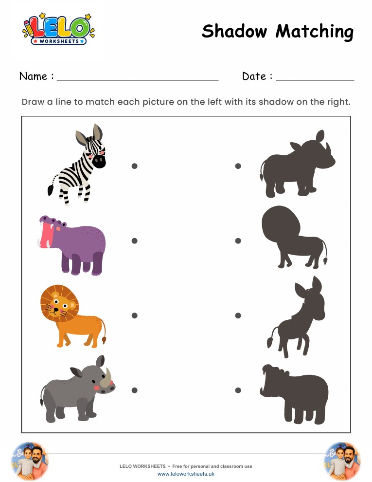 Shadow Matching African Animals Worksheet worksheet preview