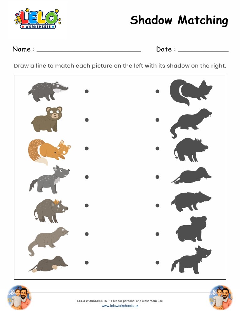 Shadow Matching Animal Worksheet worksheet preview