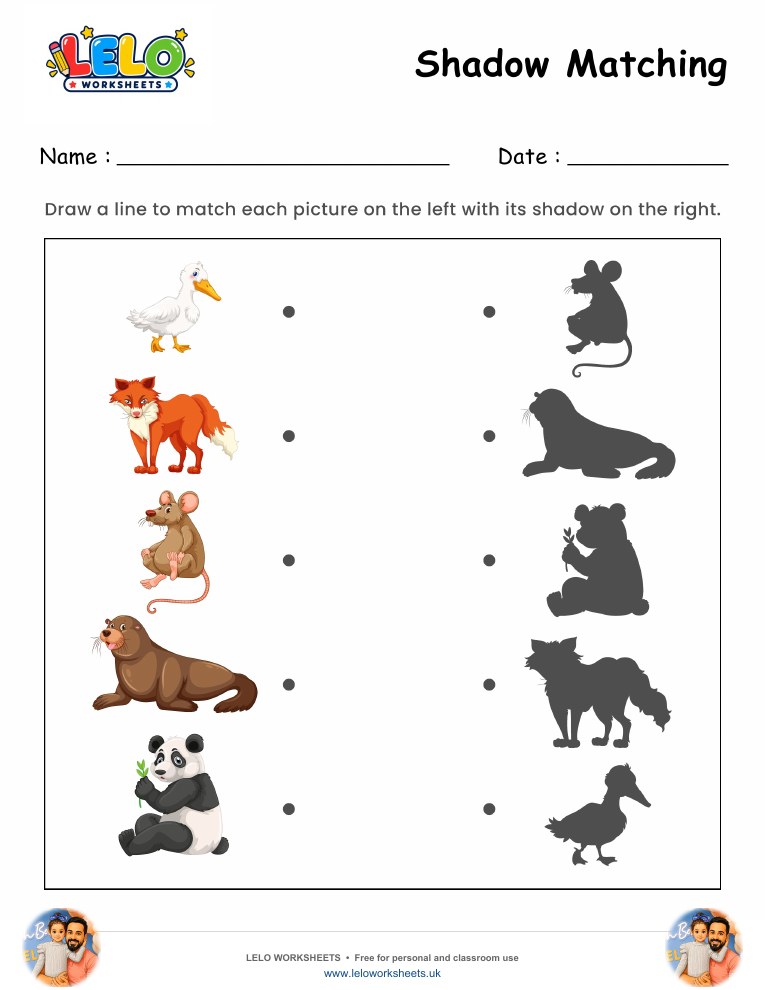 Shadow Matching Animals Worksheet worksheet preview