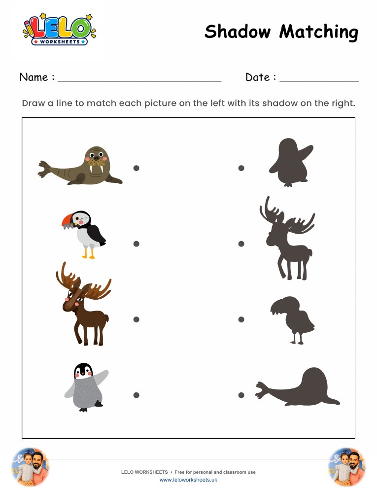 Shadow Matching Arctic Animals Worksheet worksheet preview