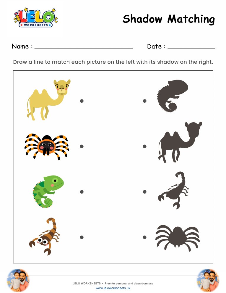 Shadow Matching Desert Animals Worksheet worksheet preview