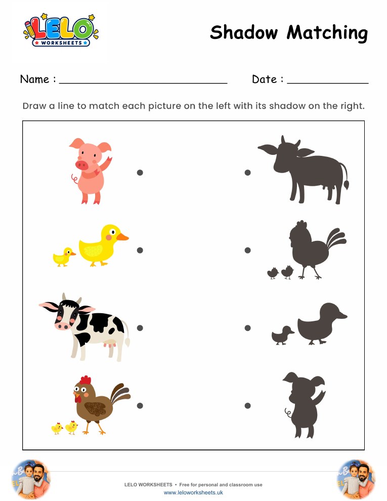 Shadow Matching Farm Animals Worksheet worksheet preview