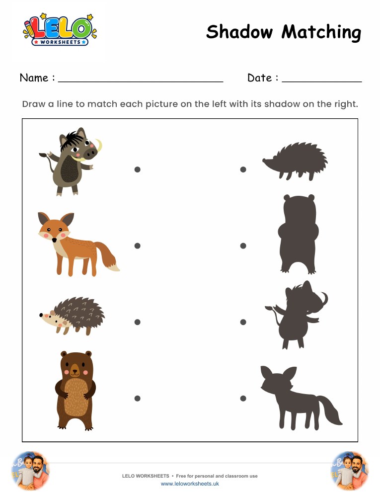 Shadow Matching Forest Animals Worksheet worksheet preview