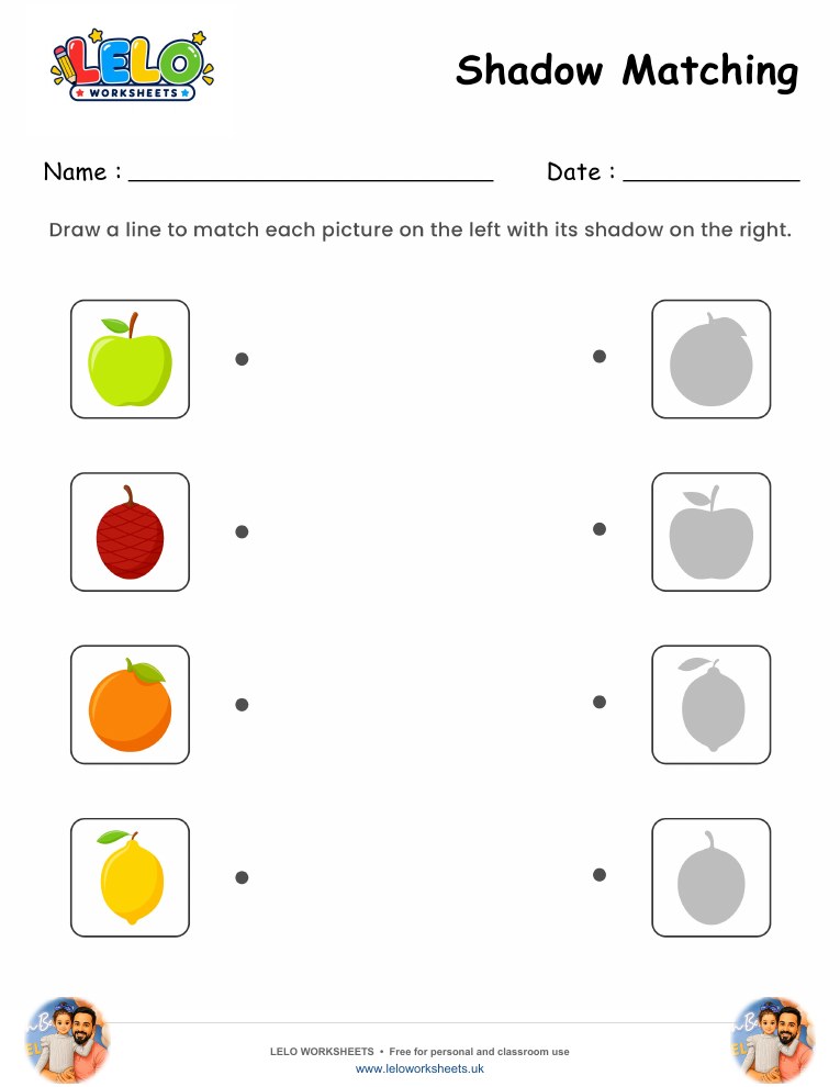 Shadow Matching Fruits Worksheet 1 worksheet preview