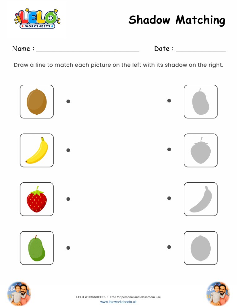 Shadow Matching Fruits Worksheet 2 worksheet preview