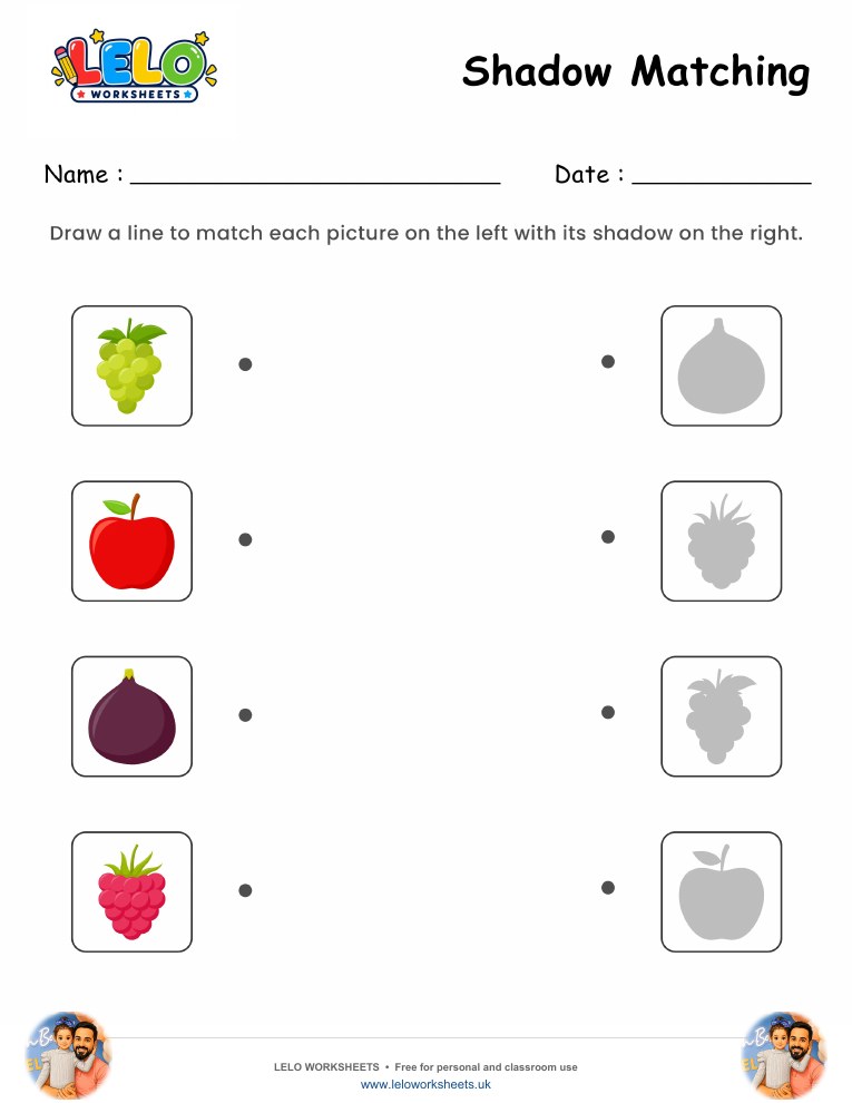 Shadow Matching Fruits Worksheet 3 worksheet preview