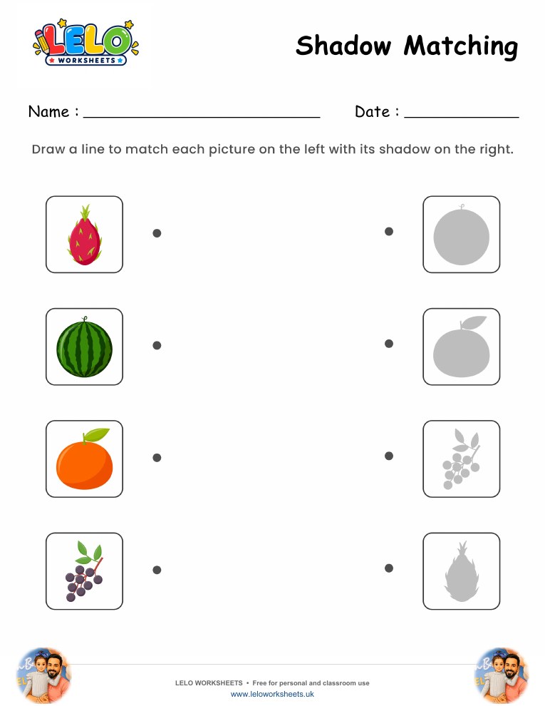 Shadow Matching Fruits Worksheet 4 worksheet preview