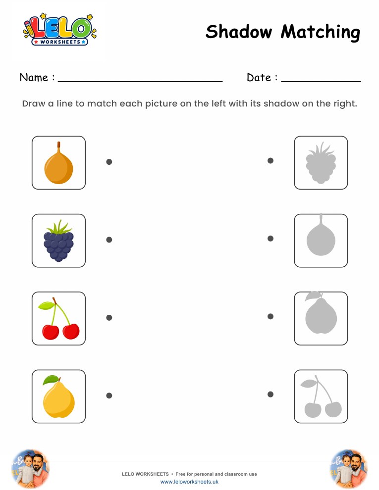 Shadow Matching Fruits Worksheet 5 worksheet preview