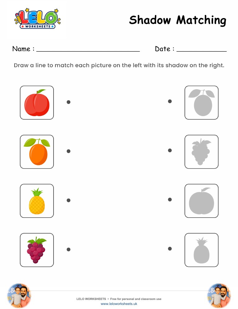Shadow Matching Fruits Worksheet 6 worksheet preview