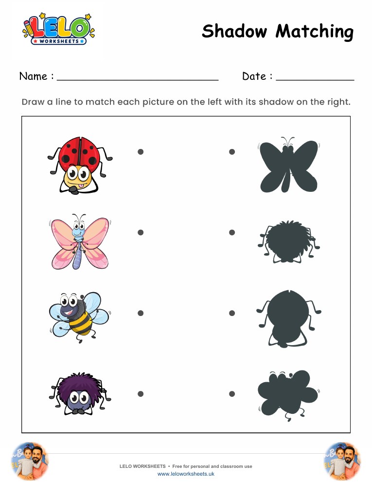 Shadow Matching Insects Worksheet worksheet preview