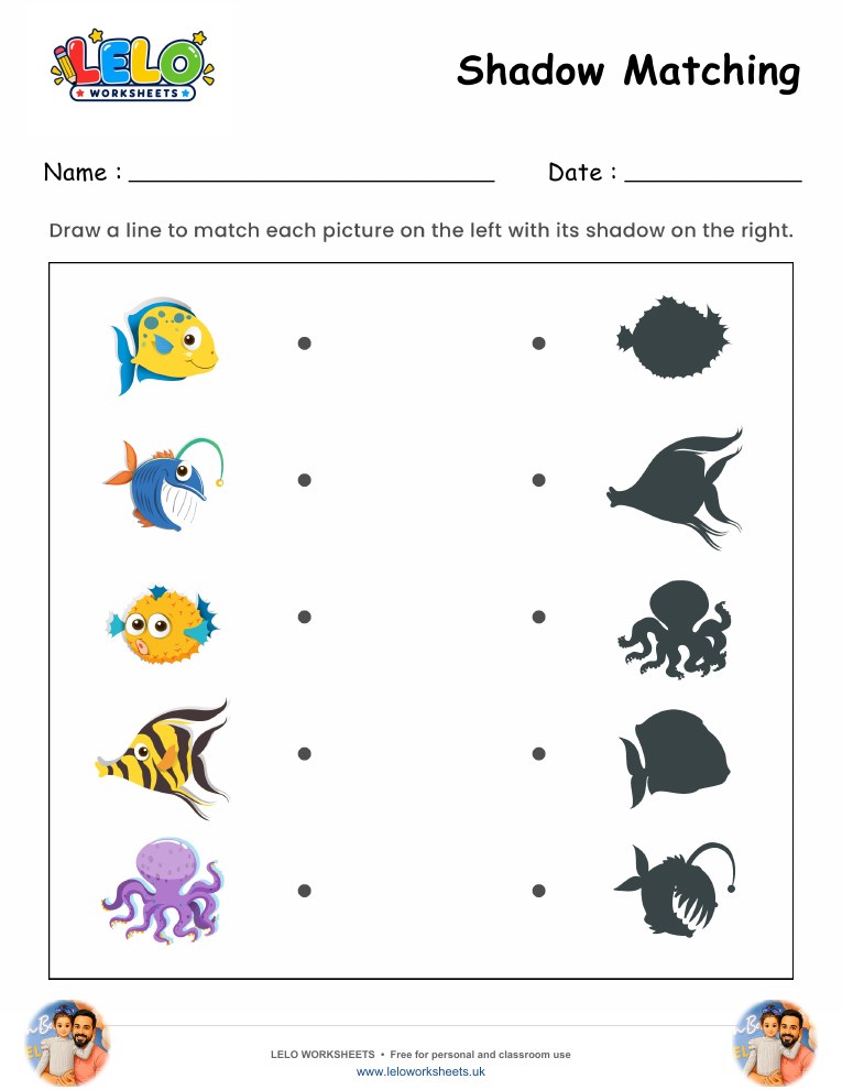 Shadow Matching Underwater Worksheet worksheet preview
