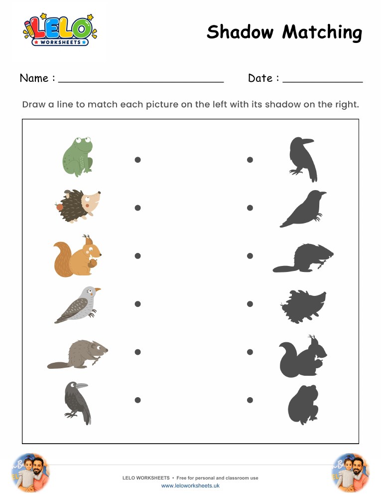 Shadow Matching Woodland Animals Worksheet worksheet preview