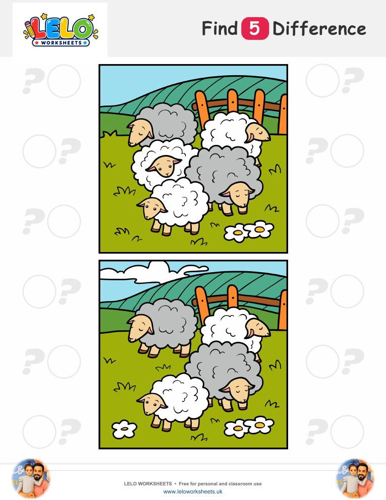Sheep Spot the Difference Worksheet worksheet preview