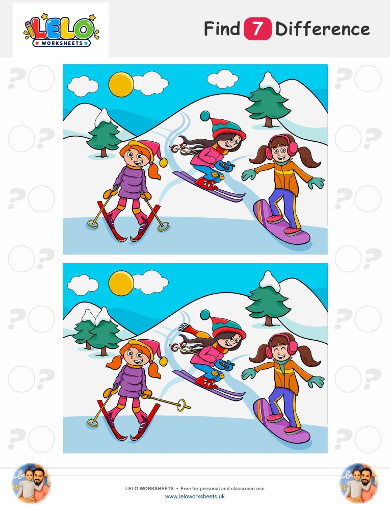 Skiing Spot the Difference Worksheet worksheet preview