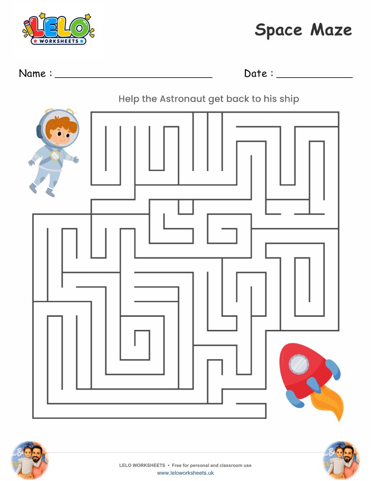 Space Maze worksheet worksheet preview