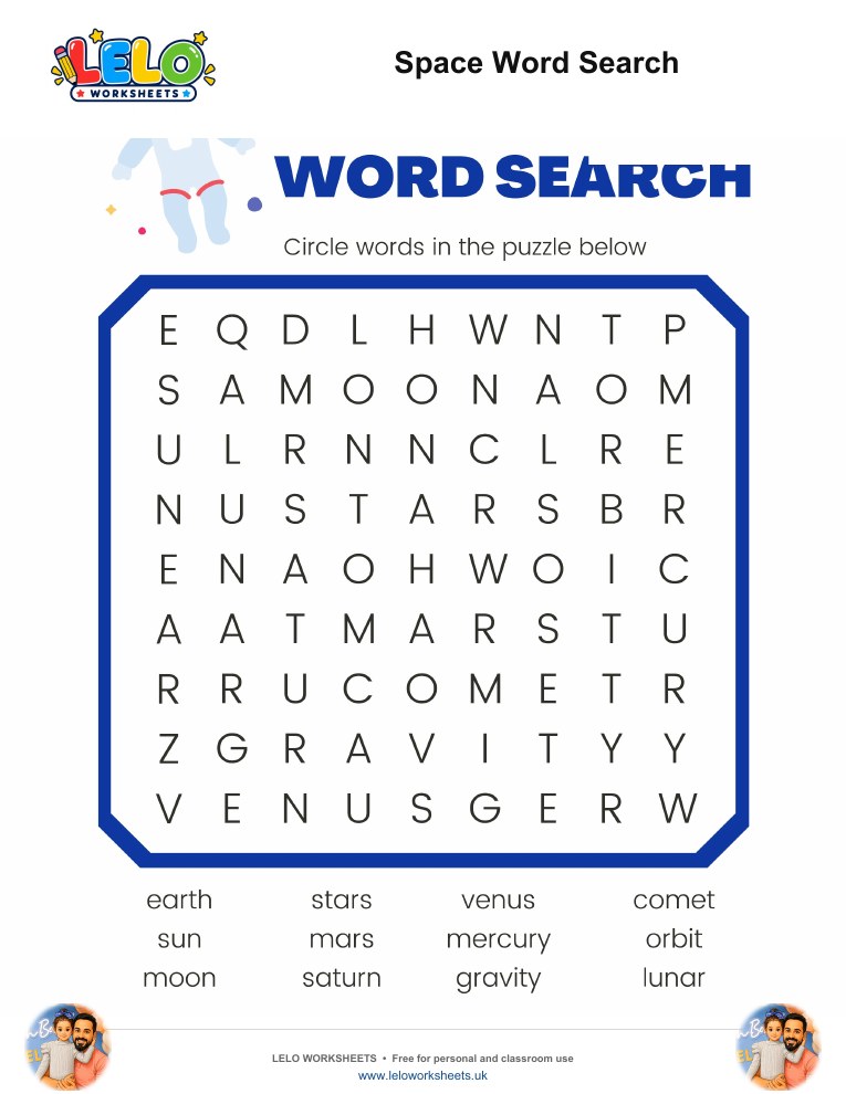 Space Word Search Worksheet worksheet preview