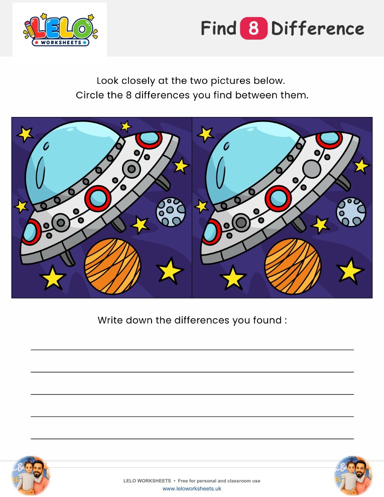 Spaceship Spot the Difference Worksheet worksheet preview