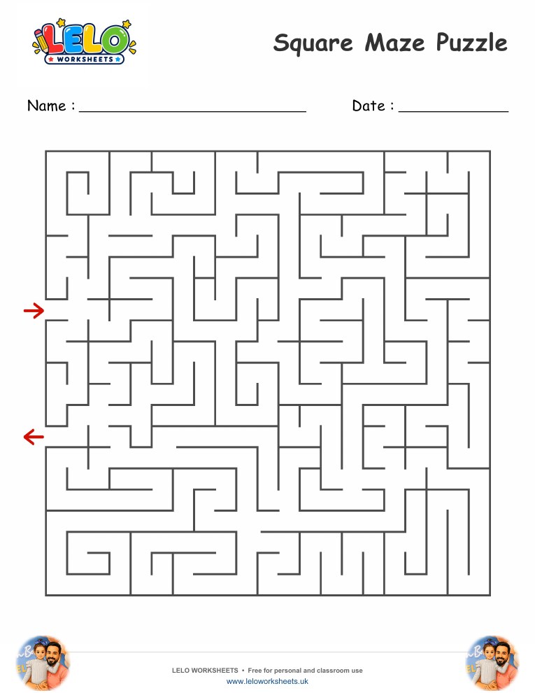 Square Maze Puzzle worksheet preview