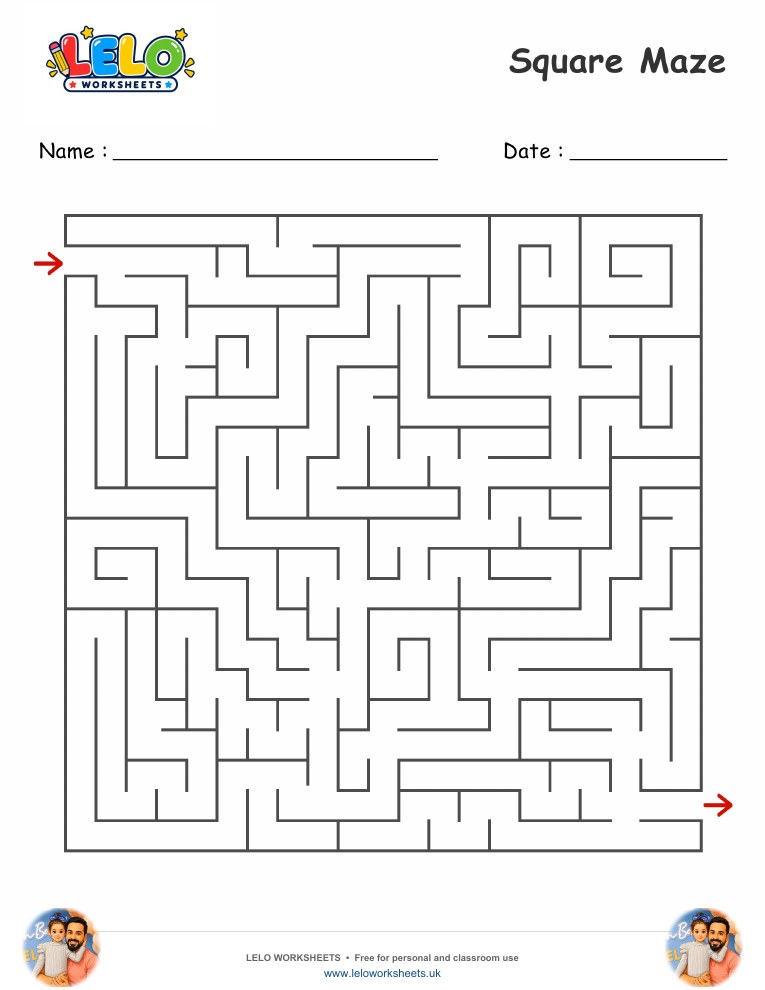Square Maze worksheet worksheet preview
