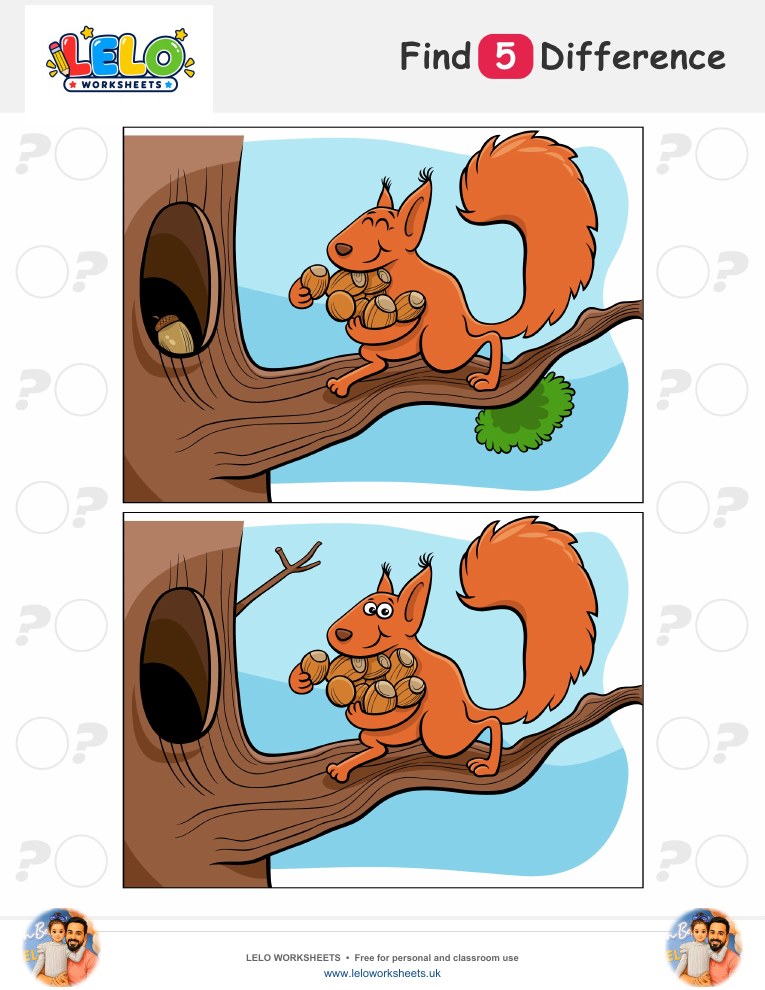 Squirrel Spot the Difference Worksheet worksheet preview