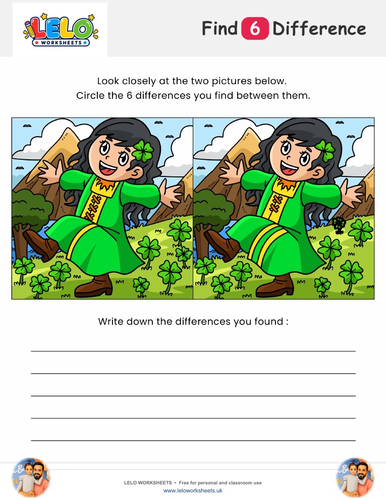 St Patricks Day Spot the Difference Worksheet worksheet preview