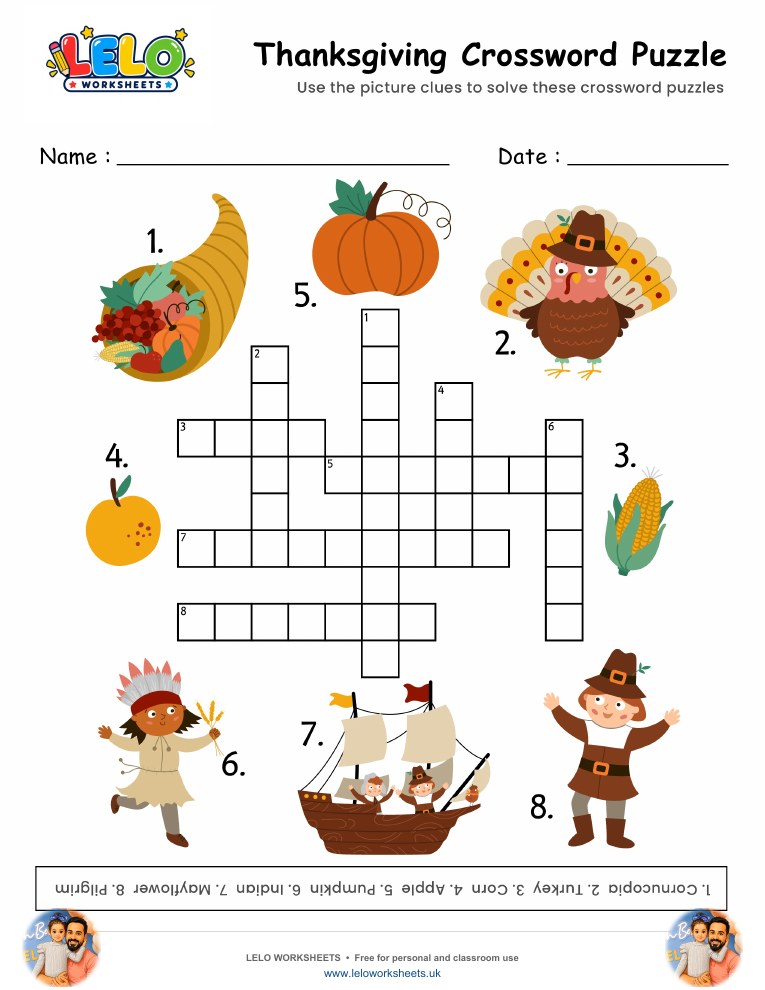 Thanksgiving Crossword Puzzle worksheet preview