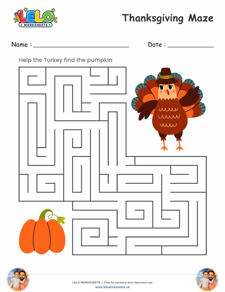 Thanksgiving Maze worksheet worksheet preview
