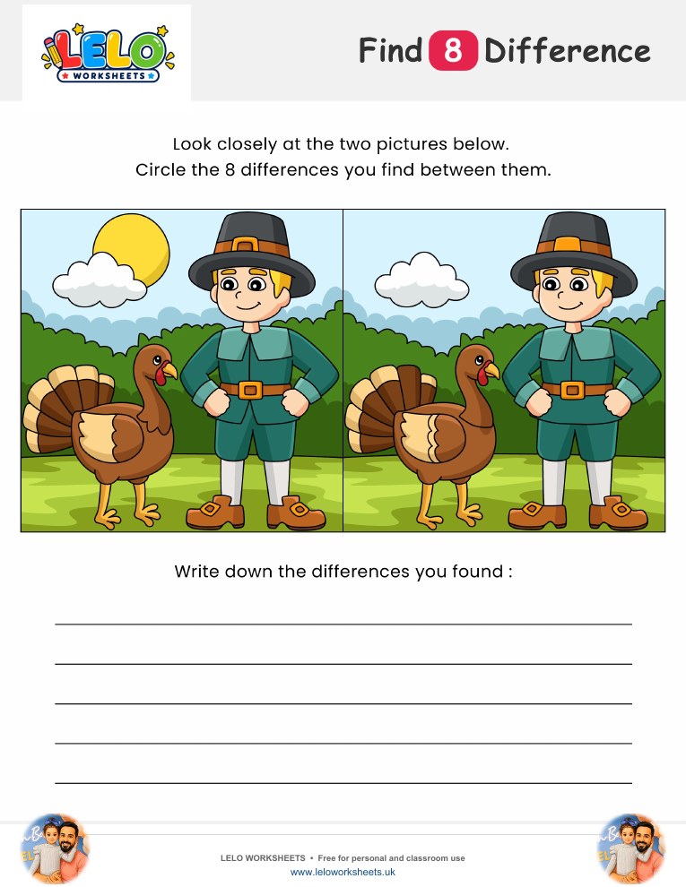 Thanksgiving Spot the Difference Worksheet worksheet preview