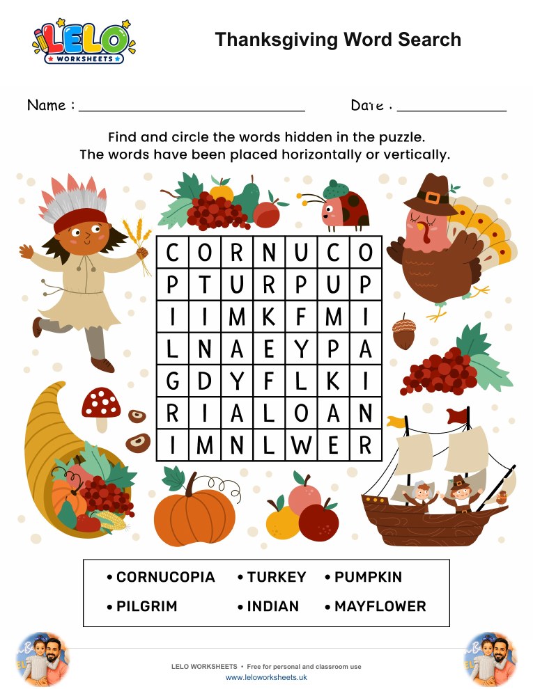 Thanksgiving Word Search worksheet preview