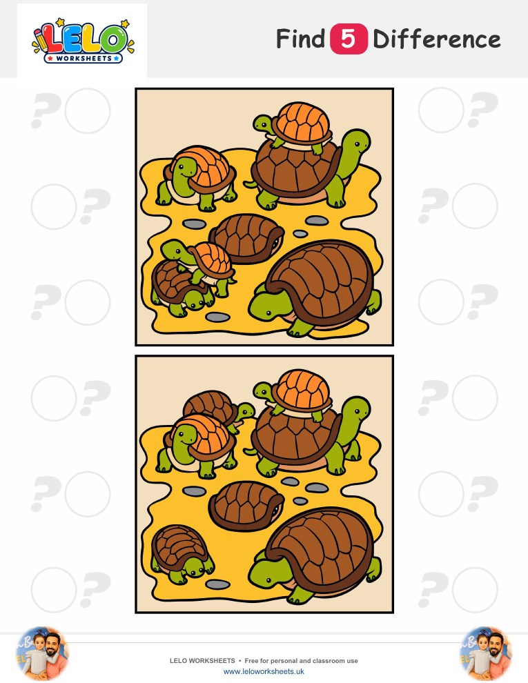 Tortoise Spot the Difference Worksheet worksheet preview