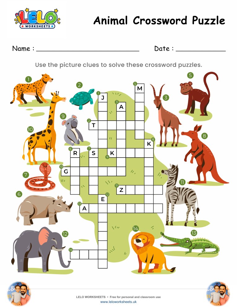 Tropical Animal Crossword Puzzle Worksheet worksheet preview
