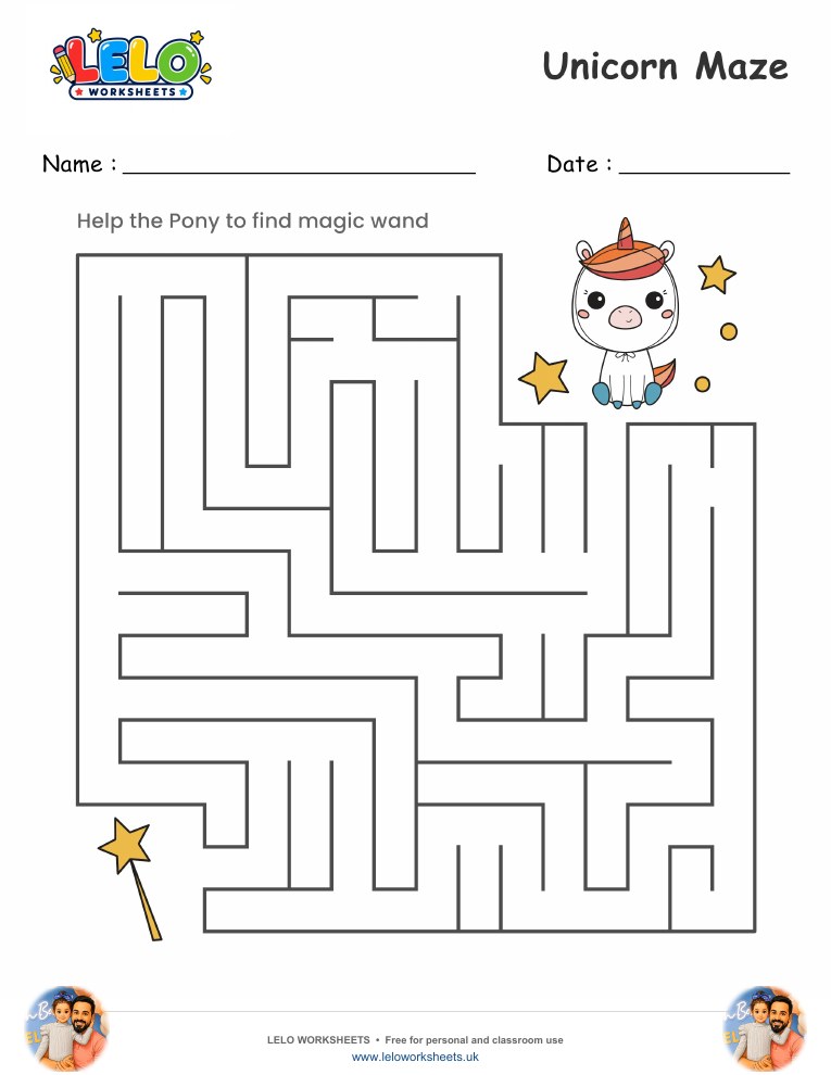 Unicorn Maze worksheet worksheet preview