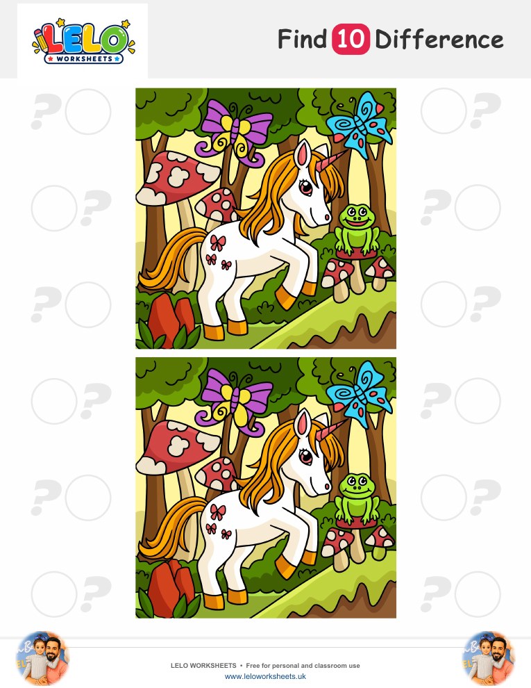 Unicorn Spot the Difference Worksheet worksheet preview