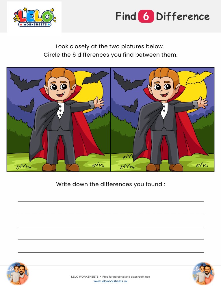 Vampire Spot the Difference Worksheet worksheet preview