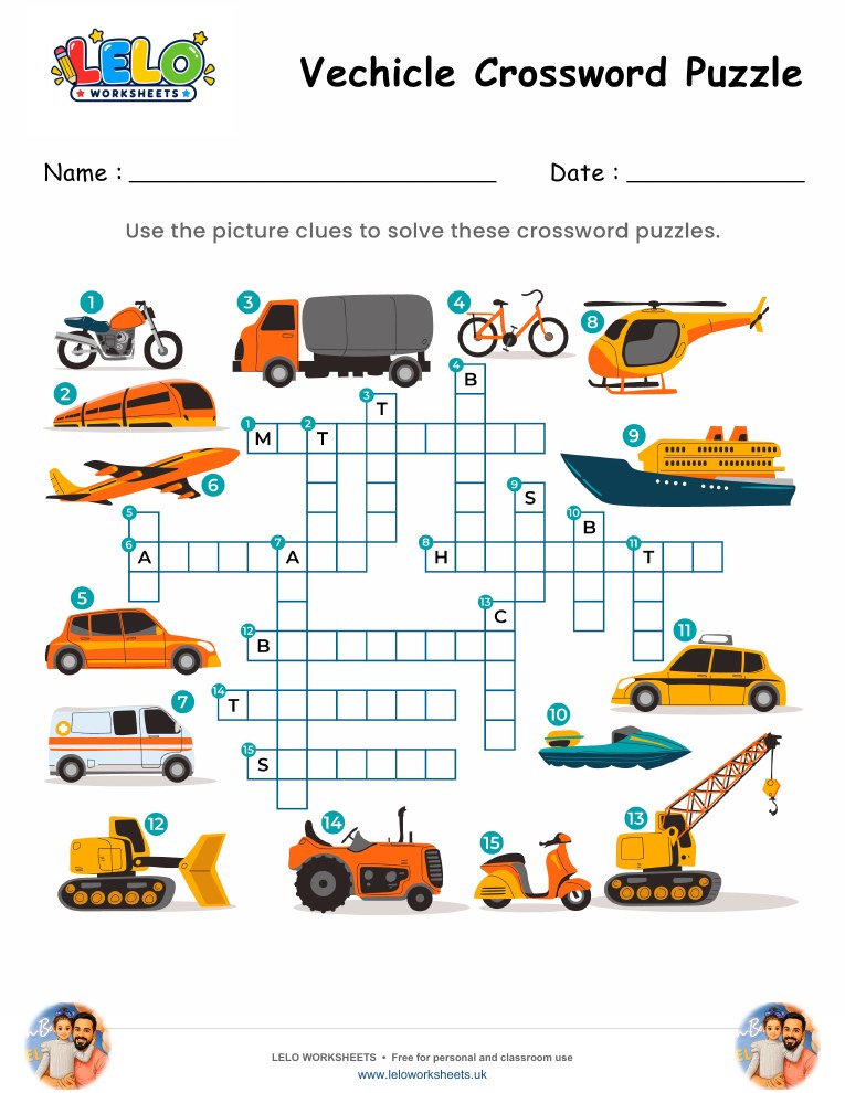 Vehicle Crossword Puzzle Worksheet worksheet preview