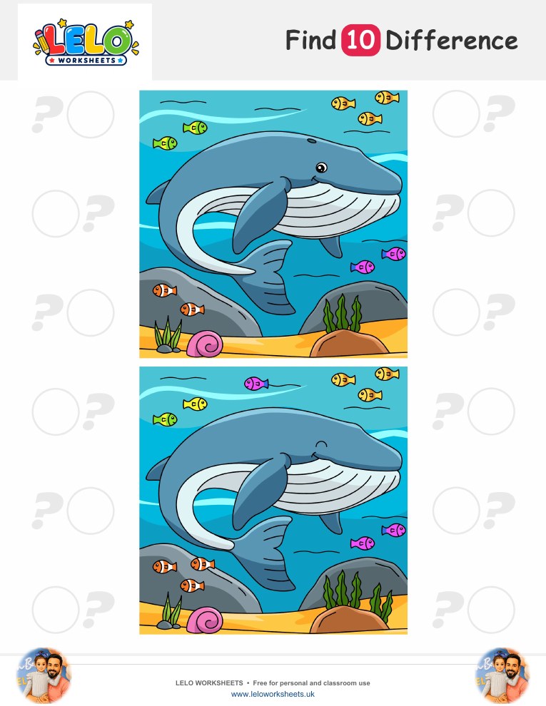 Whale Spot the Difference Worksheet worksheet preview