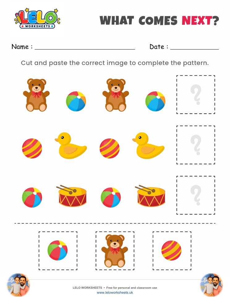 What comes next Child Toys Worksheet worksheet preview