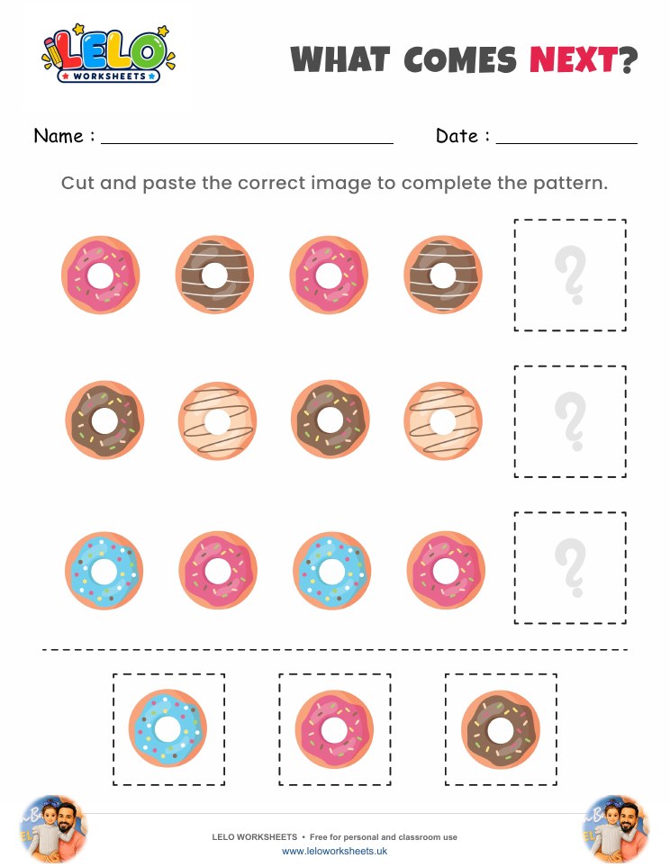 What comes next Donuts Worksheet worksheet preview