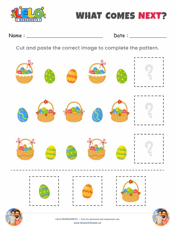 What comes next Easter Eggs Worksheet worksheet preview