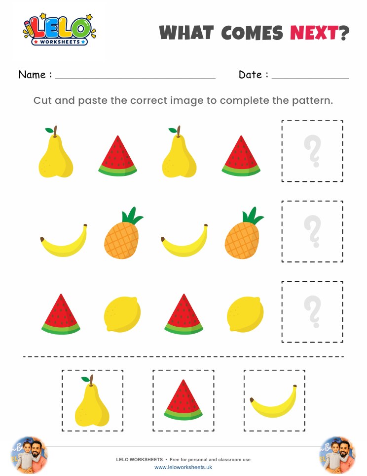 What comes next Fruits Worksheet 1 worksheet preview