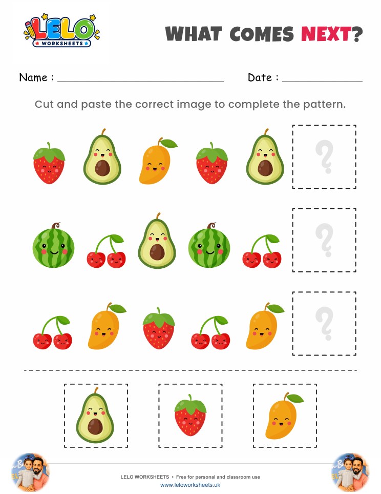 What comes next Fruits Worksheet 2 worksheet preview
