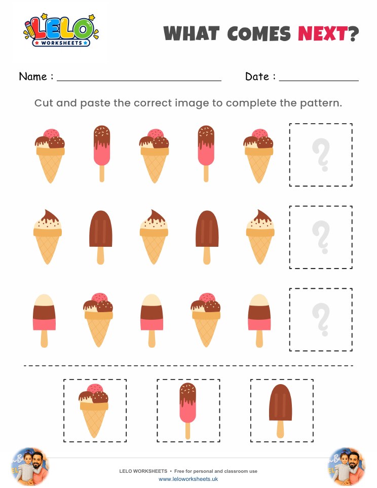 What comes next Ice creams Worksheet worksheet preview