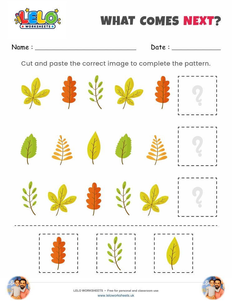 What comes next Leaves Worksheet worksheet preview