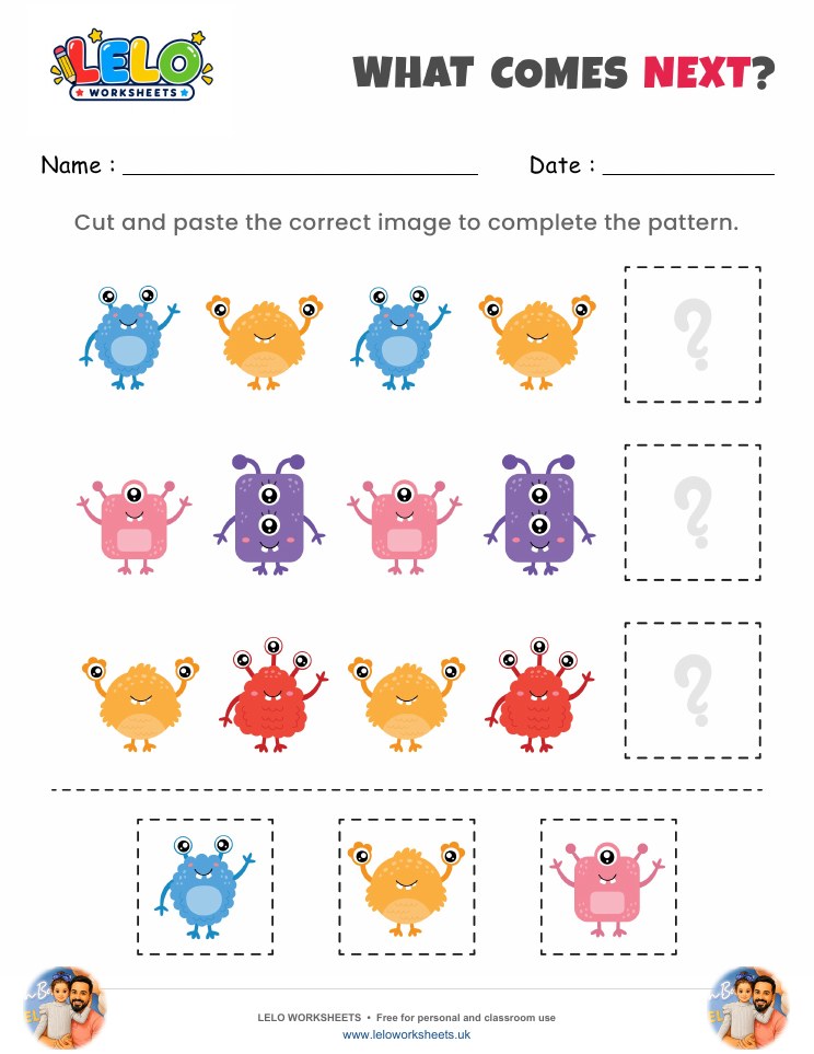 What comes next Monsters Worksheet worksheet preview